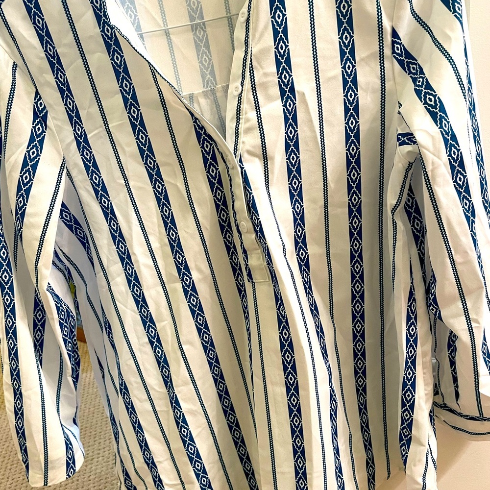 Amazon blue and white spring blouse